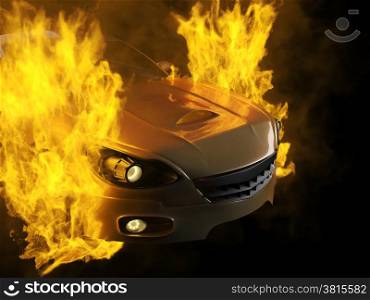 burning brandless sport car
