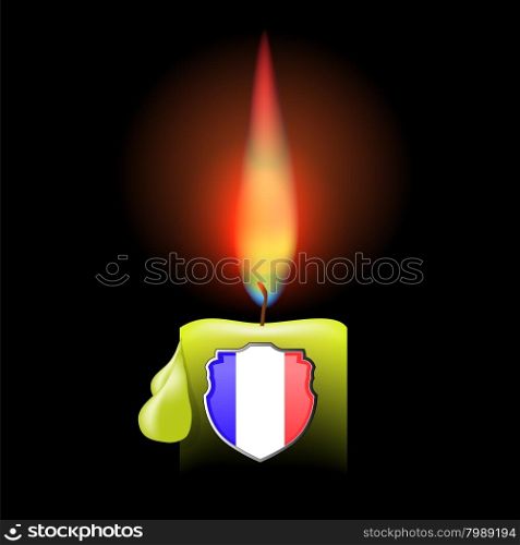 Burning Candle and Shield Isolated on Dark Background. Burning Candle and Shield