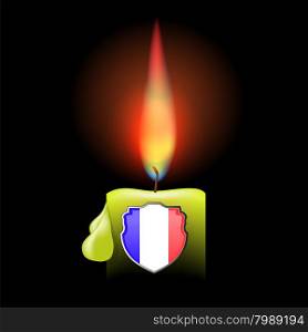 Burning Candle and Shield Isolated on Dark Background. Burning Candle and Shield
