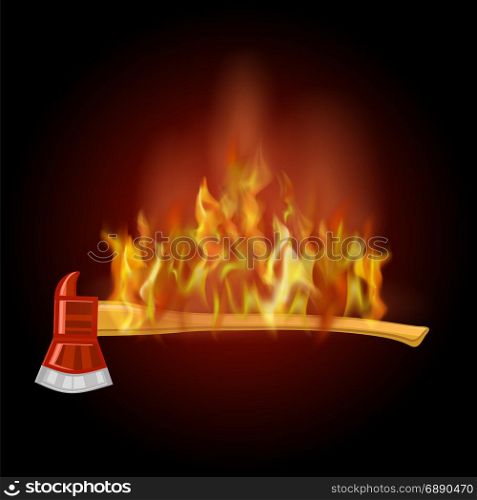 Burning Firefighter Axe Icon with Fire Flame. Burning Firefighter Axe Icon with Fire Flame Isolated on Black Background