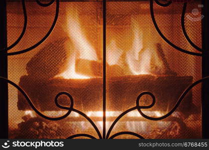 Burning fireplace