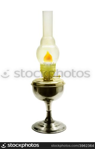 Burning kerosene lamp isolated on white