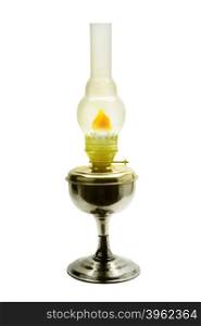 Burning kerosene lamp isolated on white