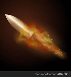 Burning Metal Bullet with Fire Flame Isolated on Dark Background. Burning Metal Bullet with Fire Flame