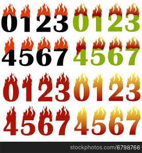 Burning Numbers Isolated on White Background. One Two Three Figures in Fire. Burning Numbers Isolated