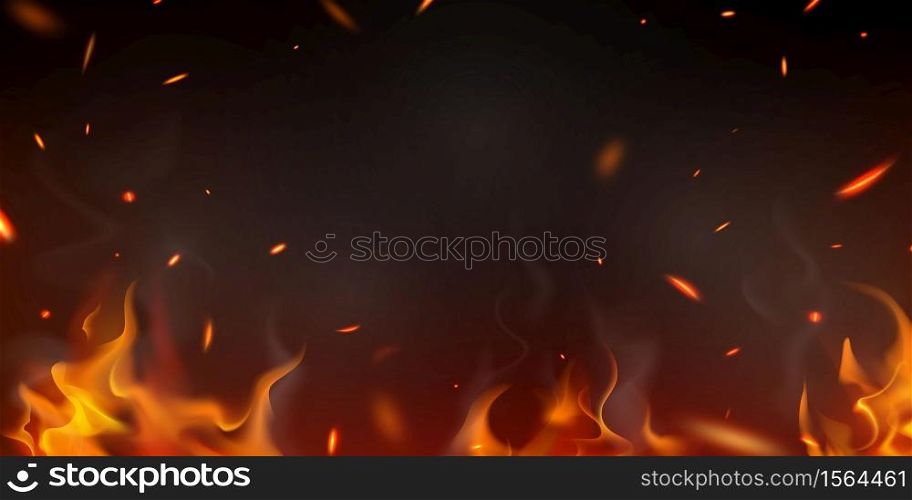 Burning red hot sparks realistic fire flames
