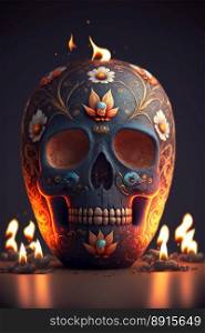 Burning skull with©space, ritualistic skull burning with scary background