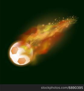 Burning Sport Football Icon with Sparcles and Flares on Dark Background. Burning Sport Football Icon with Sparcles