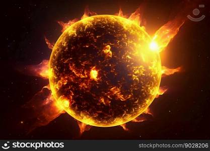 Burning Sun Star with Flames in Space. Generative AI. High quality illustration. Burning Sun Star with Flames in Space. Generative AI