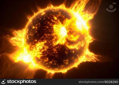 Burning Sun Star with Flames in Space. Generative AI. High quality illustration. Burning Sun Star with Flames in Space. Generative AI