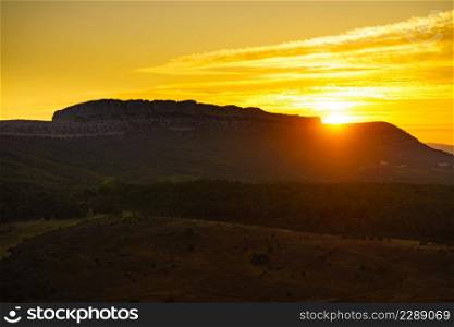 Burning sunrise over mountain, Burgos Spain. Sunrise over mountain, Burgos Spain