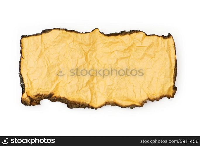 Burnt paper isolated on the white background