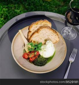 Burrata Cheese with Nutless Pesto and Roasted Tomatoes