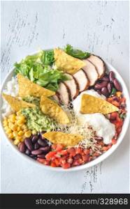 Burrito bowl with tortilla chips