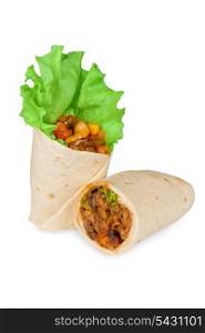 burrito with meat, haricot beans and vegetables