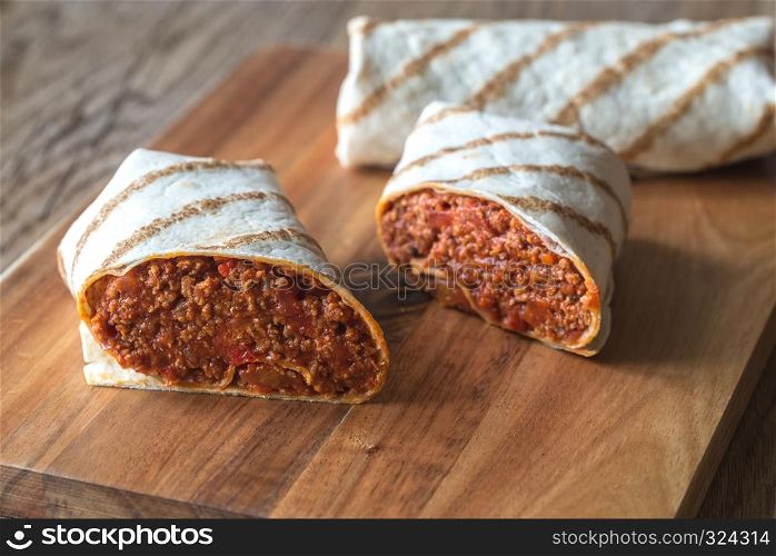 Burritos stuffed with ground beef