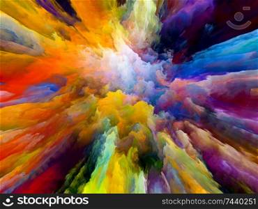 Burst of 3D paint on digital canvas on subject of motion, energy, joy and imagination