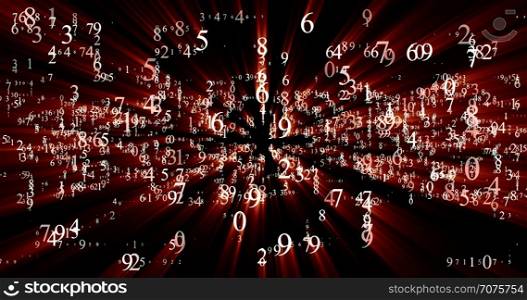 burst set of random numbers glowing red rays on a black background . burst set of random numbers glowing red rays on a black backgrou