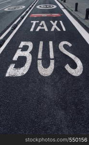 bus and taxi stand traffic sign on the road in the street in Bilbao city Spain