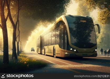 bus, ferry or tram on the way to autonomous city center, created with generative ai. bus, ferry or tram on the way to autonomous city center