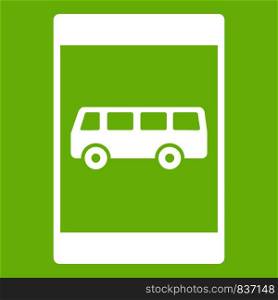 Bus stop sign icon white isolated on green background. Vector illustration. Bus stop sign icon green