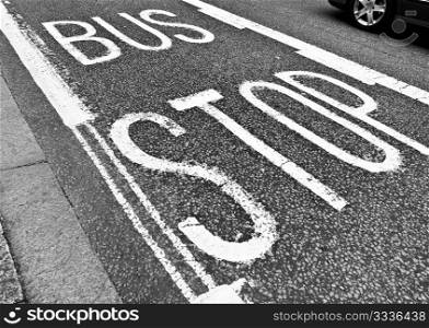 Bus stop sign. Sign of a bus stop in a road or street