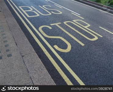 Bus stop sign. Sign of a bus stop in a road or street