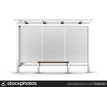 Bus stop with blank billboard mockup. 3d illustration isolated on white background