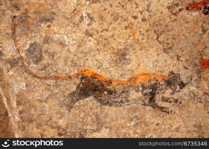 Bushmen (san) rock painting depicting a predator (leopard), South Africa