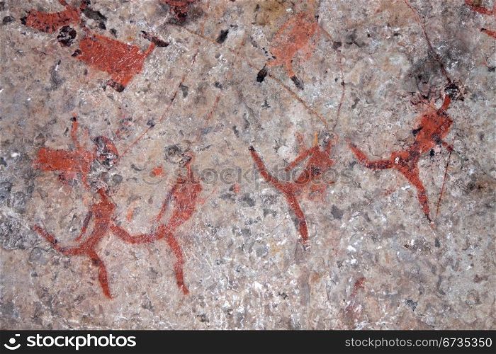 Bushmen (san) rock painting depicting human figures and African antelopes, South Africa