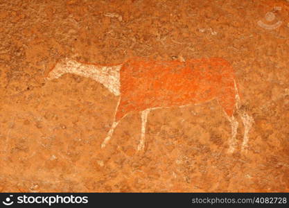 Bushmen (san) rock painting of an antelope, Drakensberg mountains, South Africa&#xD;