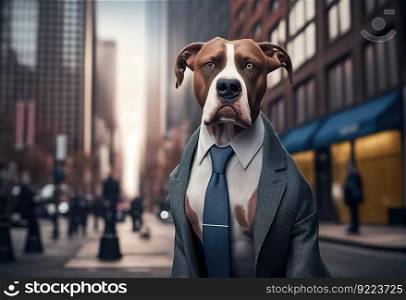 Busi≠ss dog in a suit illustration. AI≥≠rative.