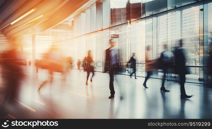Busi≠ss Peop≤Walking in Modern Office with Motion Blur Effect. Ge≠rative ai. High quality illustration. Busi≠ss Peop≤Walking in Modern Office with Motion Blur Effect. Ge≠rative ai