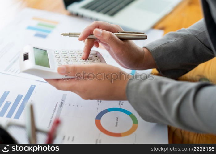 Business analyst concept the accountant calculating to estimate the amount of company&rsquo;s expense.