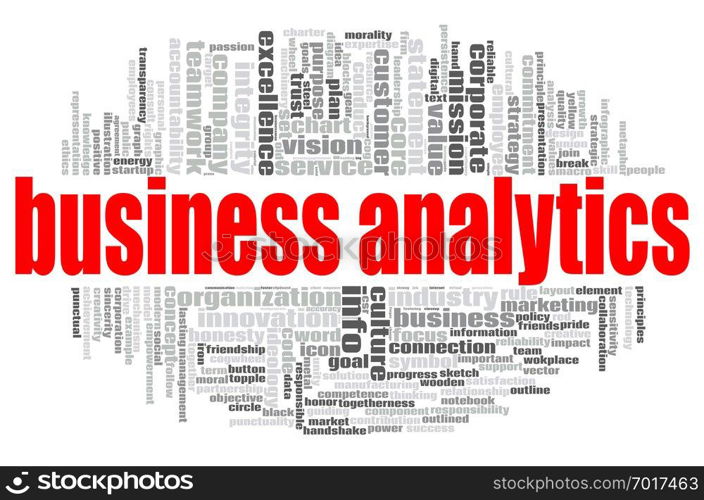 Business analytics word cloud concept on white background, 3d rendering.