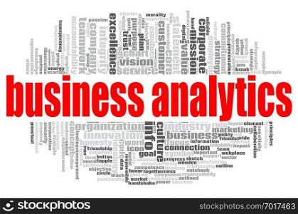Business analytics word cloud concept on white background, 3d rendering.