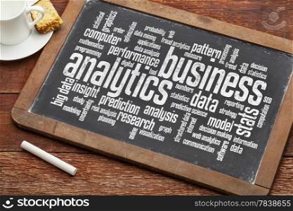 business analytics word cloud on a vintage slate blackboard