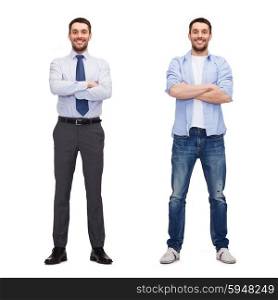 business and casual clothing concept - same man in different style clothes. same man in different style clothes