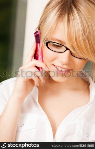 business and communication - teenage girl with cell phone calling