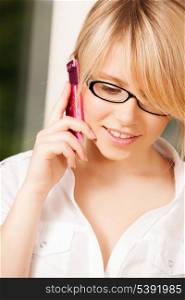 business and communication - teenage girl with cell phone calling