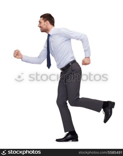 business and education concept - smiling businessman running