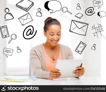 business and education concept - smiling student girl with tablet pc