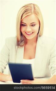 business and education concept - smiling student girl with tablet pc or e-book reader