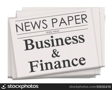 Business and finance on newspaper isolated, 3D rendering