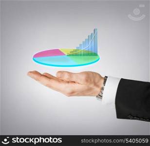 business and finances - businessman hand showing raising virtual chart