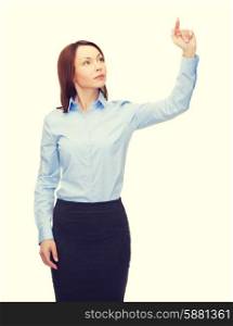 business and future technology concept - calm businesswoman working with virtual screen