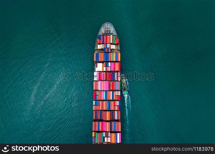 business and industry delivery services container shipping large import and export international maritime in Thailand aerial view from drone Camera