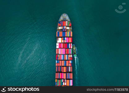 business and industry delivery services container shipping large import and export international maritime in Thailand aerial view from drone Camera