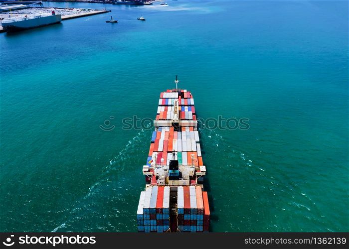 business and industry delivery services container shipping large import and export international maritime in Thailand aerial view from drone Camera