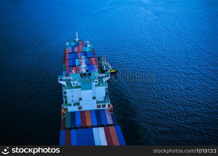 business and industry shipping and service delivery cargo containers open sea international asia pacific frome Thailand at night picture style aerial view